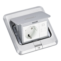 Pop-up socket, Floor Series, aluminium alloy, 120 x 120 mm, Euro socket, data